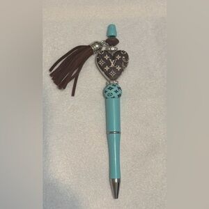 Brown and Blue Heart Charm pen - NEW